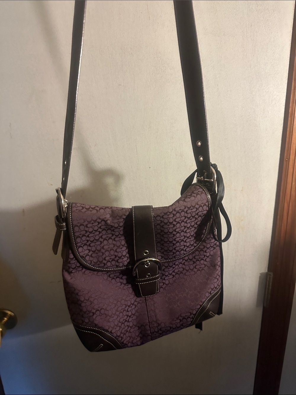 Coach classic Patterned Crossbody Bag with Dark leather Trim